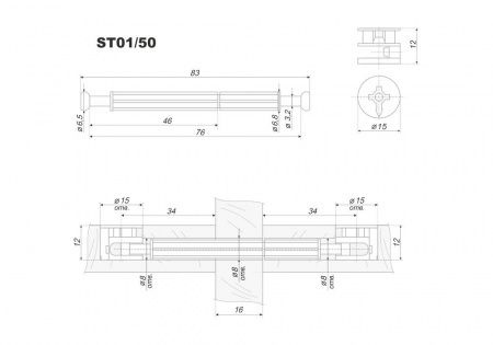 Стяжка эксцентрик ST01/50/6/Zn/01 (15*12 мм 2 шт, дюбель 84 мм с рез. 6,3*13 мм)