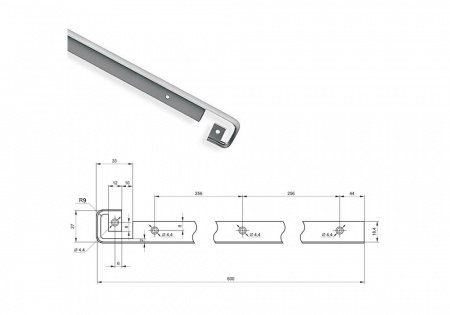 Планка H26 R9 щелевая Т обр. глянец (H28 R9 ) L-0.6