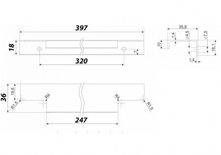 Ручка RT109BL.1/000/400 мебельная торцевая AL