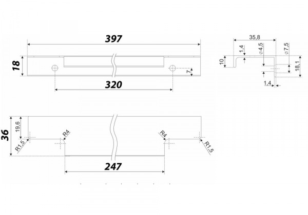 Ручка RT109BL.1/000/400 мебельная торцевая AL